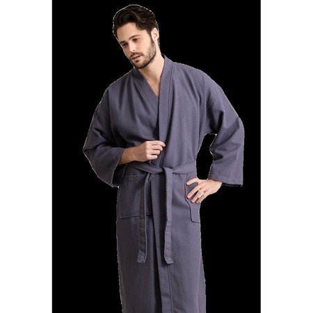 TOWELSOFT Unisex Men's Waffle Weave Stone Gray Bathrobe One Size RM-MEN-WFL-GRY-OS
